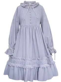 Classique Lolita Une Pièce Robe Couleur Unie à Manches Longues Vintage Déguisements Halloween