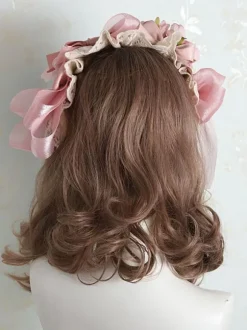 Coiffe Sweet Lolita Noeuds en fibre de polyester rose Bow Headwear Bandeau Lolita