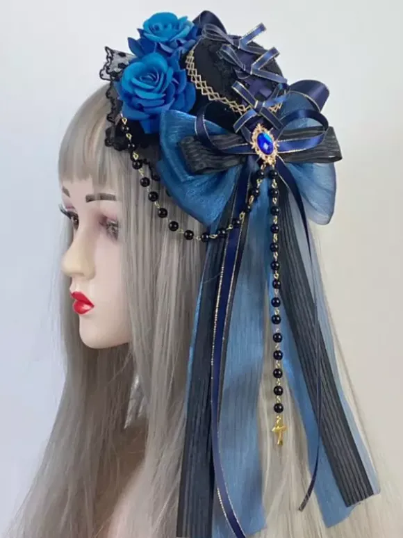 Coiffe gothique accessoires de mode Lolita chaînes bordeaux dentelle