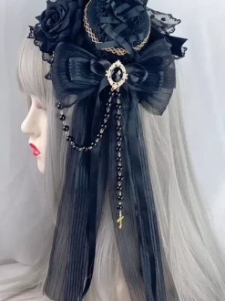 Coiffe gothique accessoires de mode Lolita chaînes bordeaux dentelle