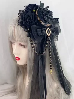 Coiffe gothique accessoires de mode Lolita chaînes bordeaux dentelle
