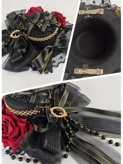 Coiffe gothique accessoires de mode Lolita chaînes bordeaux dentelle