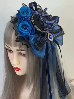 Coiffe gothique accessoires de mode Lolita chaînes bordeaux dentelle