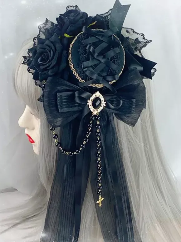 Coiffe gothique accessoires de mode Lolita chaînes bordeaux dentelle