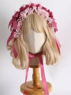 Coiffe Sweet Lolita Accessoires N艙uds roses Volants N艙ud en dentelle Bandeau