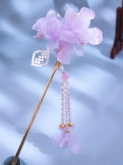 Coiffure Lolita Style Chinois Fleurs Violettes Perles Accessoire Métal Divers