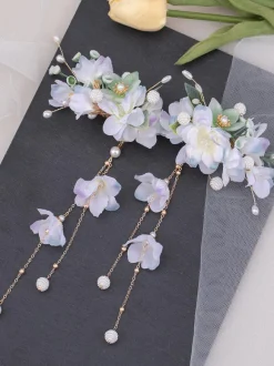 Coiffure Lolita Style Chinois Lilas Perles Chaînes Fleurs Accessoire Métal Divers
