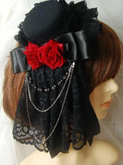 coiffure lolita style gothique bicolore avec noeud et fleur noire Tea party Coiffure Accessoire Déguisements Halloween