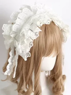 Coiffure Mignonne Lolita Accessoires Beige Volants N艙uds Dentelle