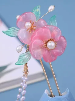 Coiffure Accessoires Lolita De Style Chinois Fleurs Vintage Roses Perles En Métal Divers