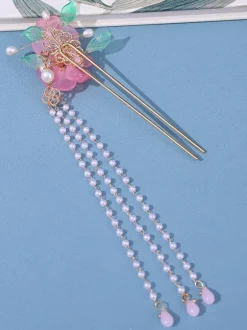 Coiffure Accessoires Lolita De Style Chinois Fleurs Vintage Roses Perles En Métal Divers