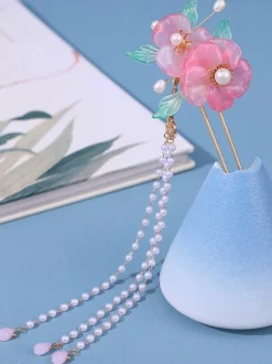 Coiffure Accessoires Lolita De Style Chinois Fleurs Vintage Roses Perles En Métal Divers