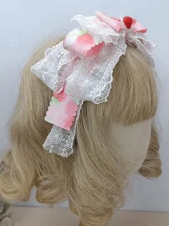 Coiffure Accessoires Lolita Style Rococo n艙uds en dentelle rose camée