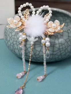 Coiffure Lolita Style Chinois Champagne Pompons Chaînes Perles Accessoire Métal Divers