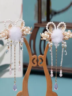 Coiffure Lolita Style Chinois Champagne Pompons Chaînes Perles Accessoire Métal Divers