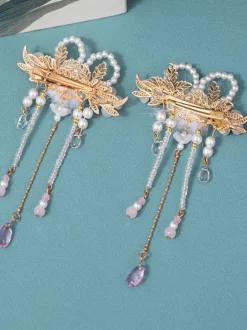 Coiffure Lolita Style Chinois Champagne Pompons Chaînes Perles Accessoire Métal Divers