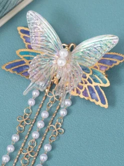 Coiffure Lolita Style Chinois Lilas Papillon Perles Chaînes Accessoire Métal Divers