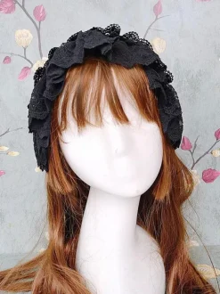 Coiffure Rococo Style Lolita Accessoires Noir Dentelle Volant Polyester Divers
