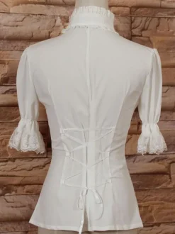 Col haut blanc Lolita Blouse moyen manches à volants Déguisements Halloween