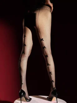 Collants résille noirs à n艙uds collants en maille transparente