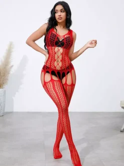 Collants bas résille transparente lingerie rose en maille transparente