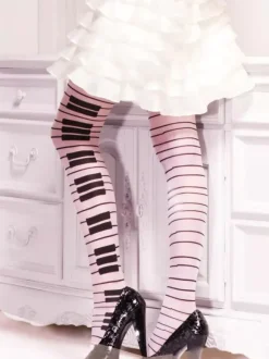 Collants en lingerie bas et collants noirs blancs et beiges à motif touches de piano