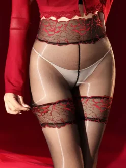 Collants et bas pour femmes jarretière bleue collants transparents traités à l'huile de cheval dentelle imprimée bas noirs brillants et irisés