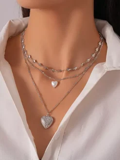 Collier en métal maille irrégulière classique multi-chaînes 45-60 cm bijou décontracté pour adulte et fille.
