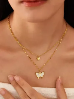 Collier papillon double couche en or pour femme 2026