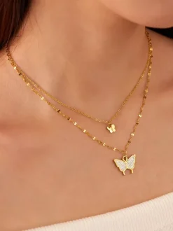 Collier papillon double couche en or pour femme 2026