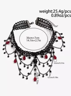 Collier ras du cou multicouche en dentelle rouge pour femme gothique sexy