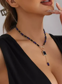 Collier carré en alliage de métal style européen