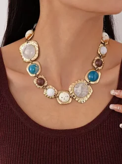 Collier en résine synthétique de 40 cm environ style géométrique vintage bijou décontracté pour femme ou adulte.