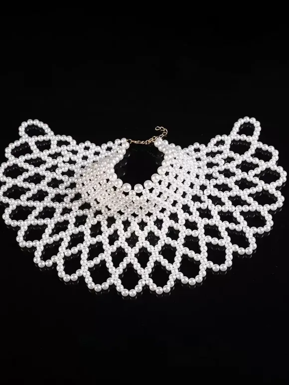 Colliers de mariage Ivoire Ivoire Rond Brillant Chaîne superposée Imitation Perle 16 pouces sous Collier de mariage