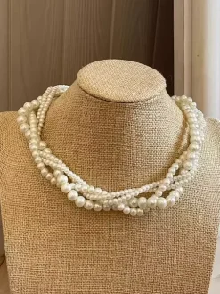 Colliers de mariage Ivoire Chaîne à billes rondes brillantes Ivoire 16 pouces sous le collier de mariage