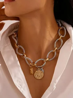 Collier vintage en métal à maillons ronds bijou décontracté pour femme ou adulte.