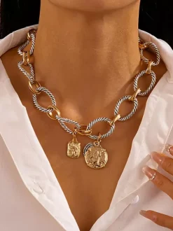 Collier vintage en métal à maillons ronds bijou décontracté pour femme ou adulte.