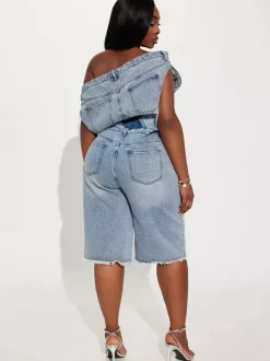 Combinaison bleue à encolure crantée sans manches en jean ample pour l'été