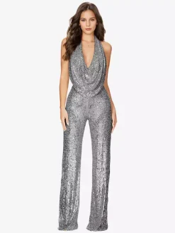 Combinaison Champagne Sans Manches Paillettes Dos Nu Droite Été Une Pièce Tenue
