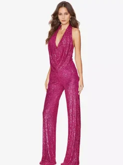 Combinaison Champagne Sans Manches Paillettes Dos Nu Droite Été Une Pièce Tenue