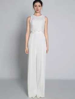 Combinaison de mariée 2 pièces gilet en dentelle sans manche boutonné sur dos