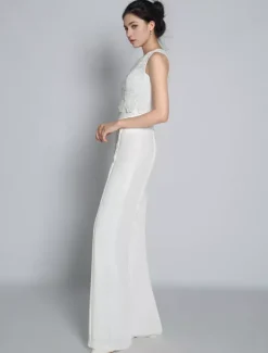Combinaison de mariée 2 pièces gilet en dentelle sans manche boutonné sur dos