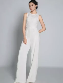 Combinaison de mariée 2 pièces gilet en dentelle sans manche boutonné sur dos