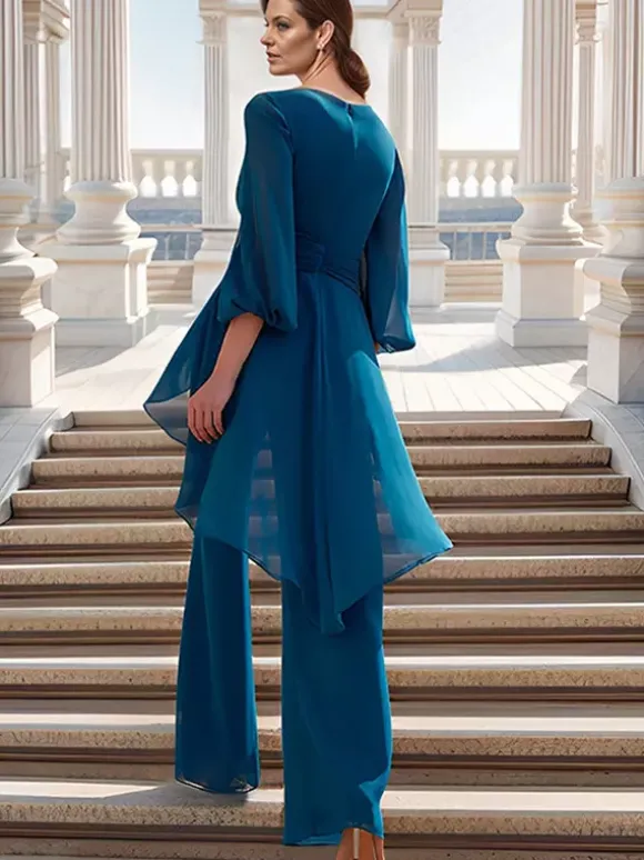 Combinaison de mère de mariée tenue d'invitée de mariage col V manche longue