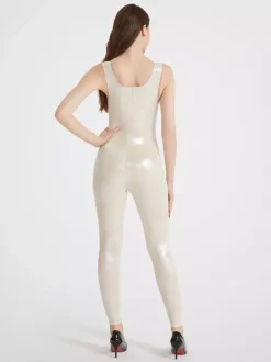 Combinaison de sport brillante à bretelles pour femme sexy pour le yoga effet latex haute élasticité