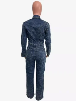 Combinaison en jean à manches longues pour femme - Combinaison moulante vintage à jambes larges et boutons - Collection printemps streetwear 2026