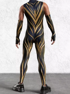 Combinaison homme cyberpunk imprimée tatouage illusion d'optique
