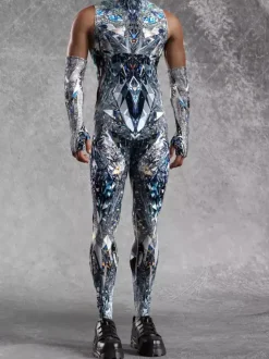 Combinaison homme cyberpunk imprimée tatouage illusion d'optique