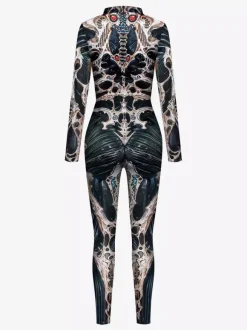 Combinaison imprimée d'Halloween extensible longue moulante et amusante pour cosplay