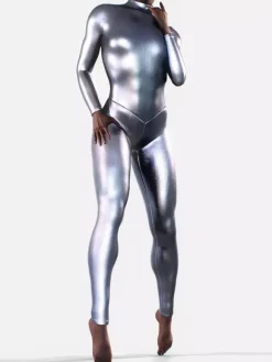 Combinaison intégrale en latex métallisée avec fesses sculptées idéale pour Halloween